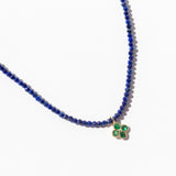 Lapis Beaded Necklace with Emerald Flower Charm