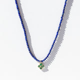 Lapis Beaded Necklace with Emerald Flower Charm