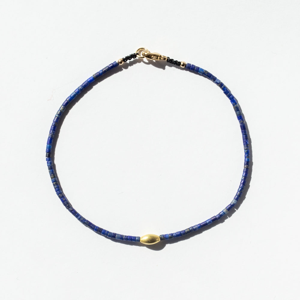 Lapis Tube Beaded Bracelet with Gold Oblong Bead