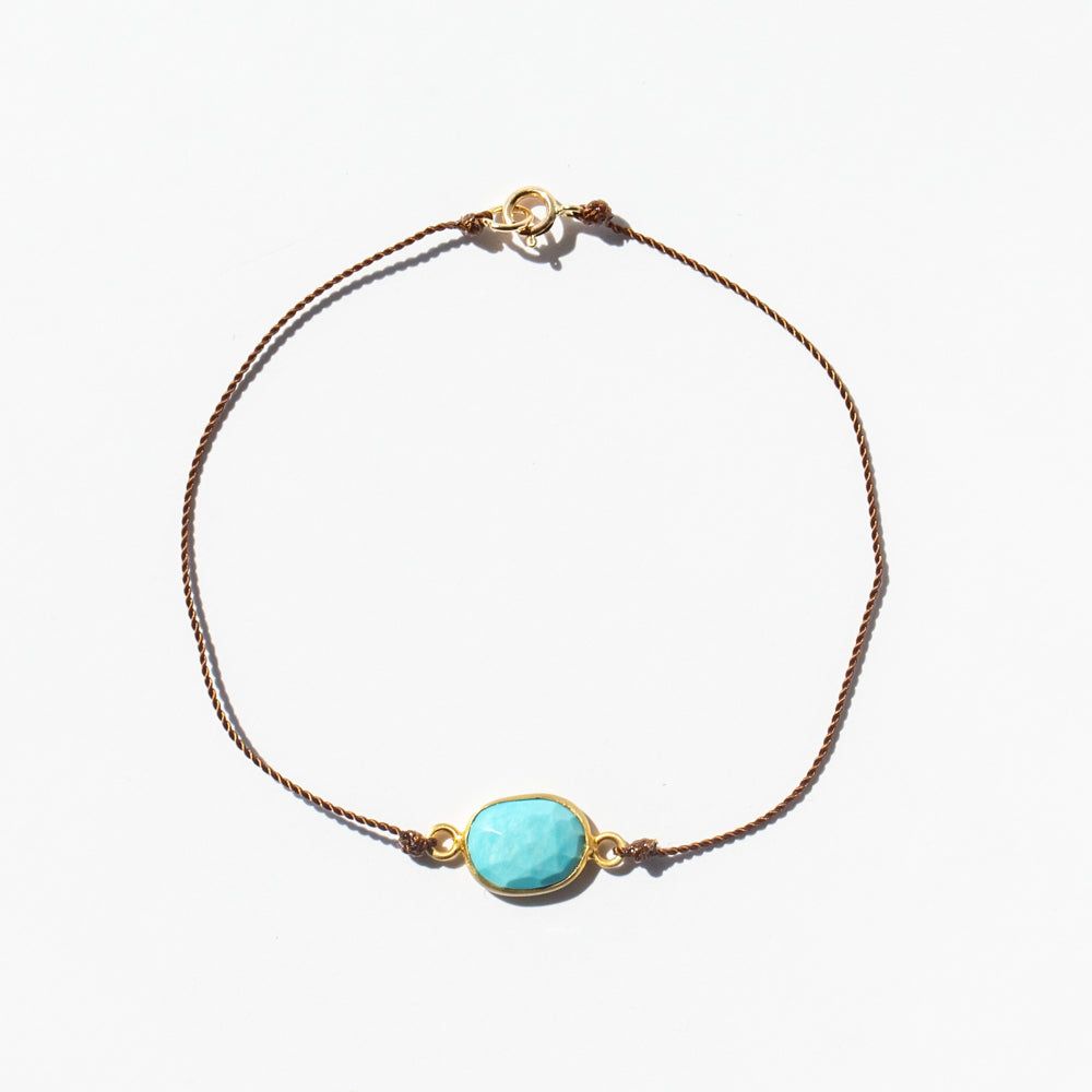 Large Oval Faceted Turquoise Cord Bracelet