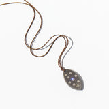 Marquise Shaped Oxidized Sterling Cord Necklace with Scattered Diamonds