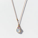 Oval Chalcedony Cord Necklace with Round Pink Sapphire Dangle