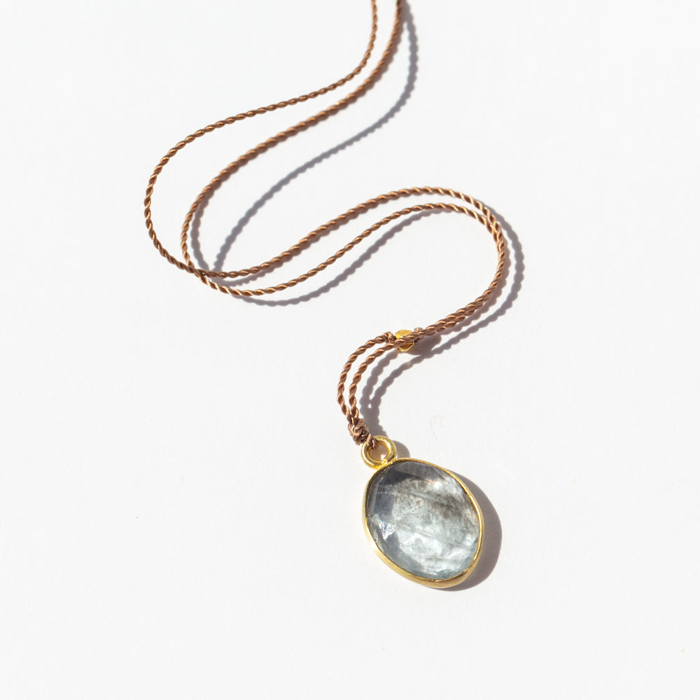 Oval Moss Aquamarine Cord Necklace