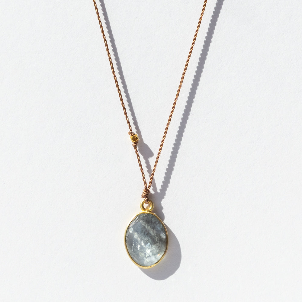Oval Moss Aquamarine Cord Necklace