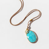 Oval Turquoise Cord Necklace with Round Diamond Slice Dangle