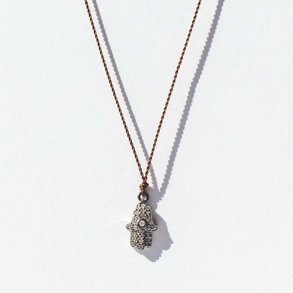 Pave Diamond Hamsa Cord Necklace