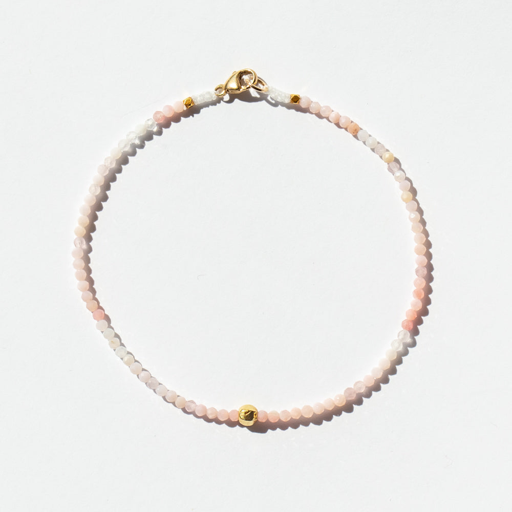 Pink Opal Beaded Bracelet with Faceted Gold Bead