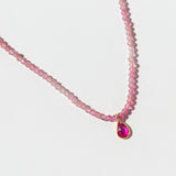 Pink Tourmaline Beaded Necklace with Ruby Teardrop Dangle