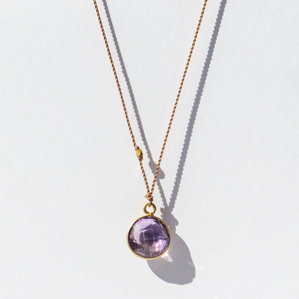 Round Amethyst Cord Necklace