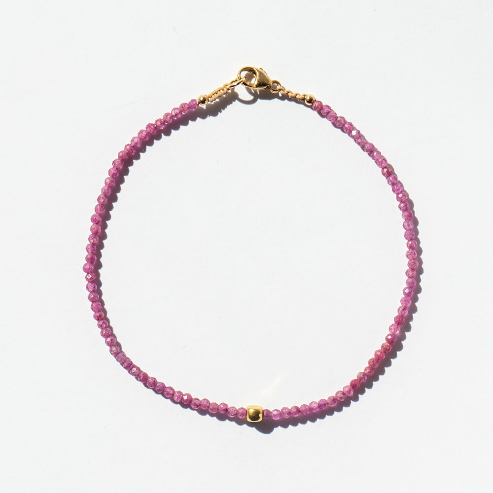 Ruby Beaded Bracelet with Square Gold Bead