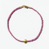Ruby Beaded Bracelet with Large Flat Oval Gold Bead