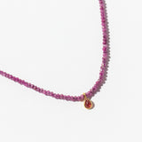 Ruby Beaded Necklace with Tiny Orange Sapphire Teardrop Dangle
