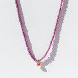 Ruby Beaded Necklace with Tiny Orange Sapphire Teardrop Dangle