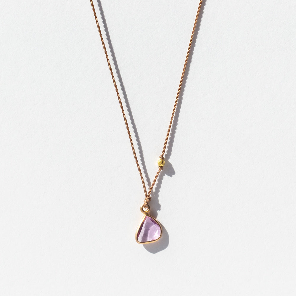Small Asymmetrical Triangle Pink Sapphire Cord Necklace