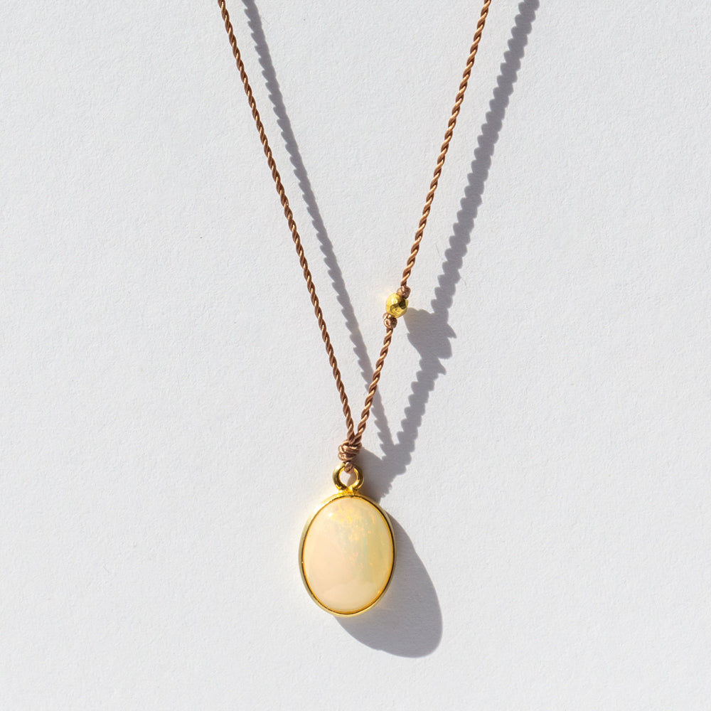 Small Oval Opal Cabochon Cord Necklace