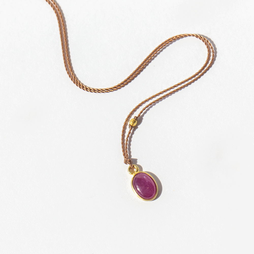Small Oval Ruby Cabochon Cord Necklace