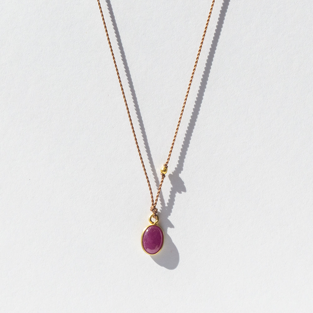 Small Oval Ruby Cabochon Cord Necklace