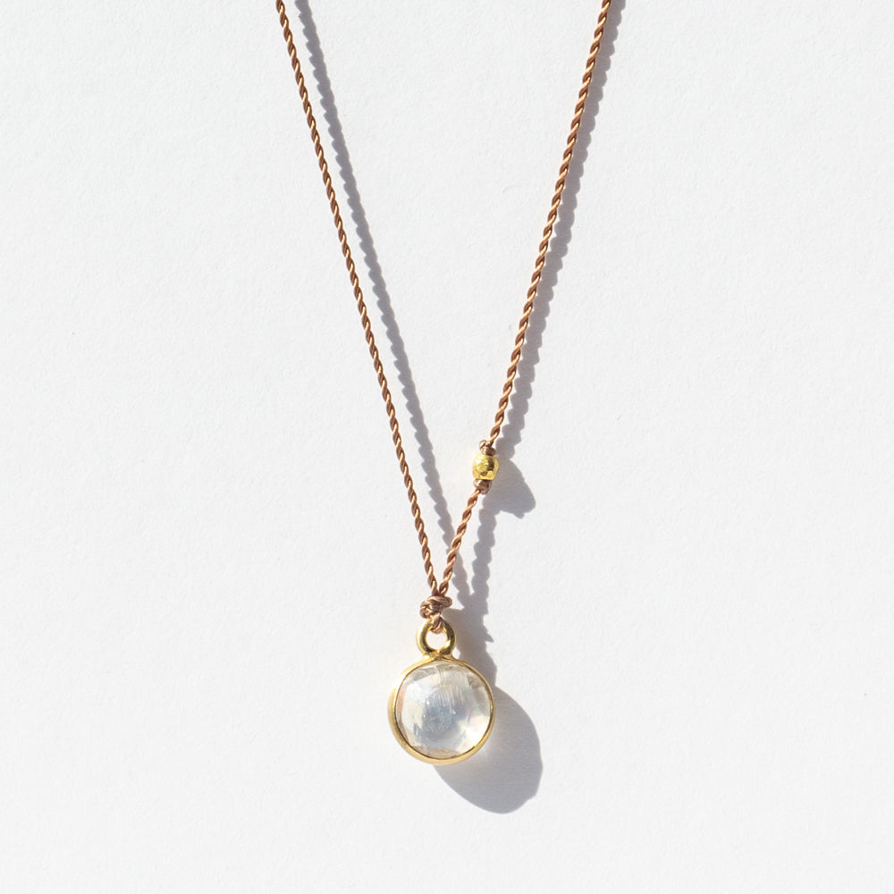 Small Round Faceted Rainbow Moonstone Cord Necklace