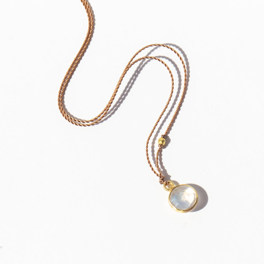 Small Round Faceted Rainbow Moonstone Cord Necklace