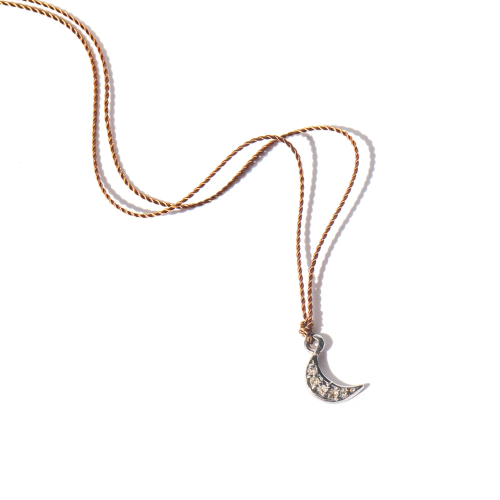 Tiny Pavé Diamond Moon Cord Necklace