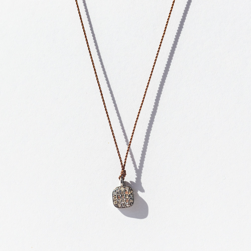 Tiny Pavé Diamond Square Cord Necklace