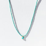 Tiny Turquoise Beaded Necklace with Tiny Round Turquoise Dangle