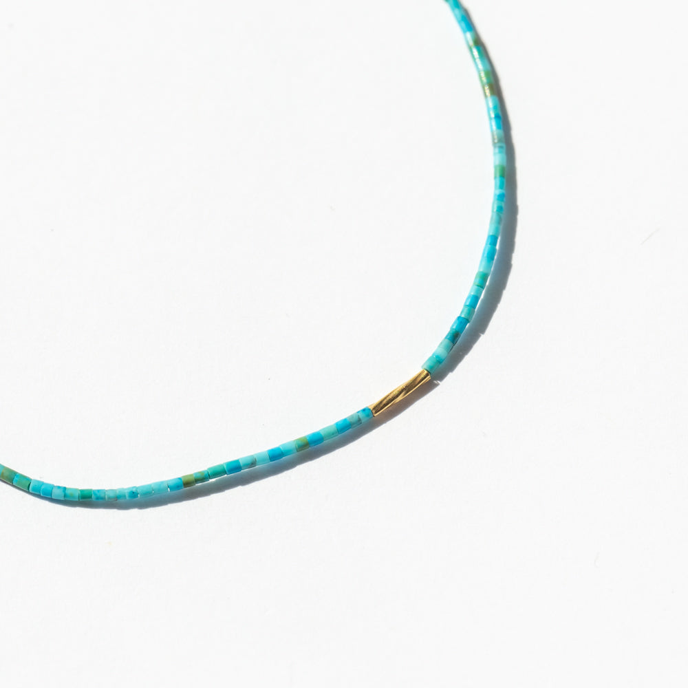 Tiny Turquoise Tube Beaded Bracelet with Gold Tube Bead