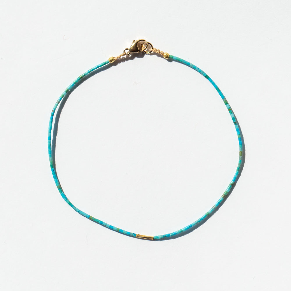 Tiny Turquoise Tube Beaded Bracelet with Gold Tube Bead