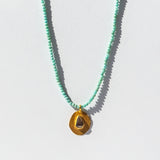 Turquoise Beaded Neckalce with Gold Disc Bezel-Set with Teardrop Diamond