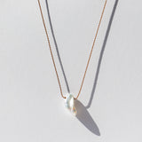 Twisty Elongated White Keshi Pearl Cord Necklace