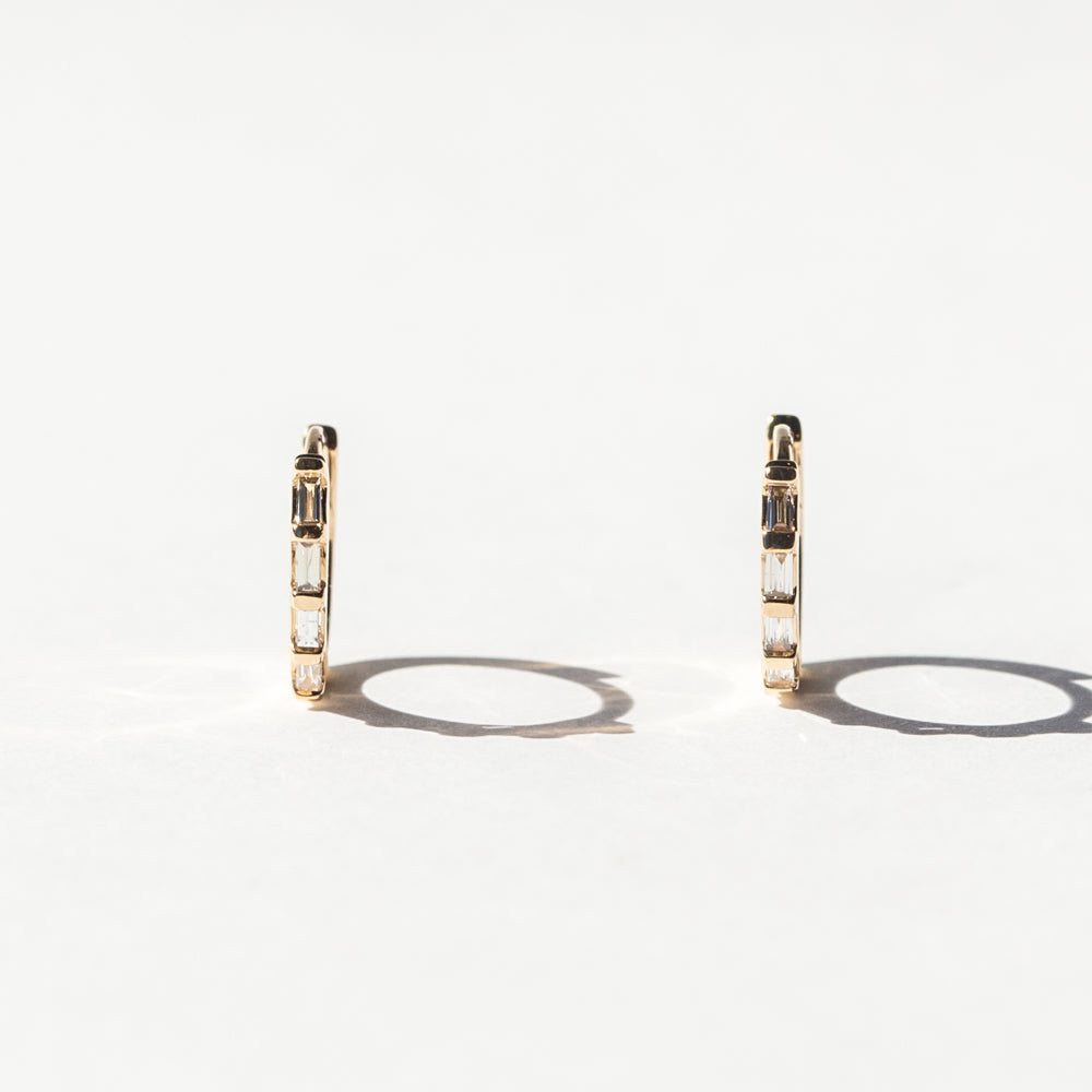 Baguette Diamond Hinged Huggie Hoop Earrings