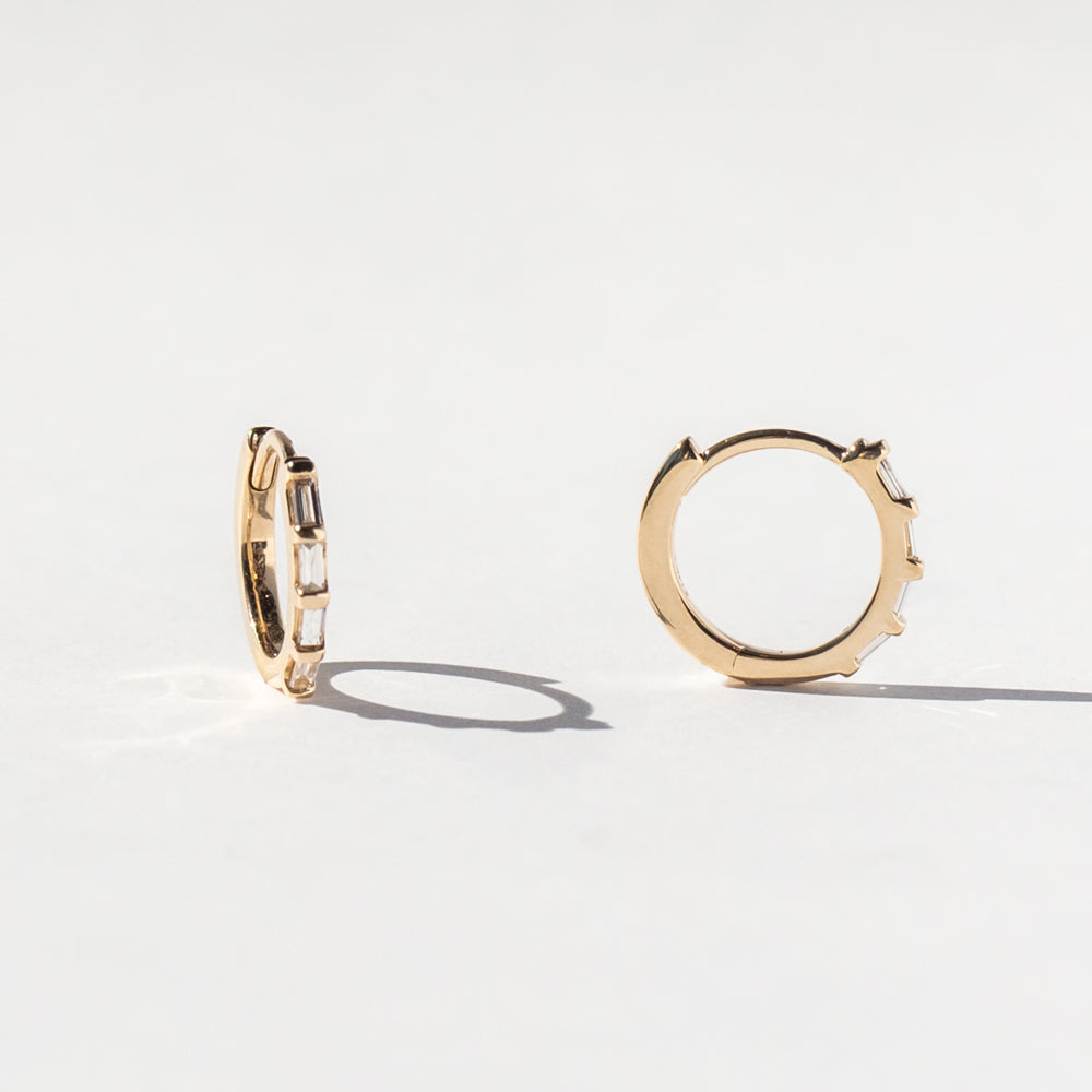 Baguette Diamond Hinged Huggie Hoop Earrings