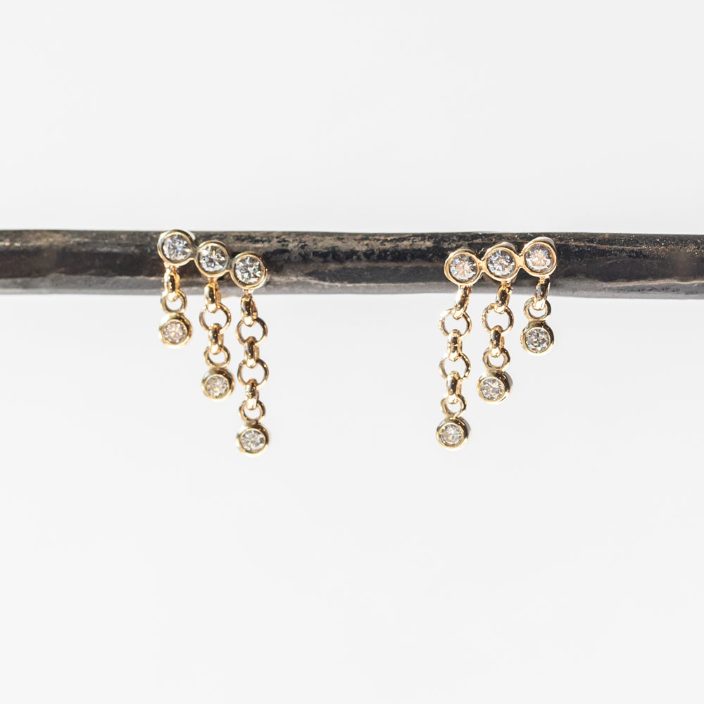 Bezel Diamond Small Rolo Chain Waterfall Stud Earrings