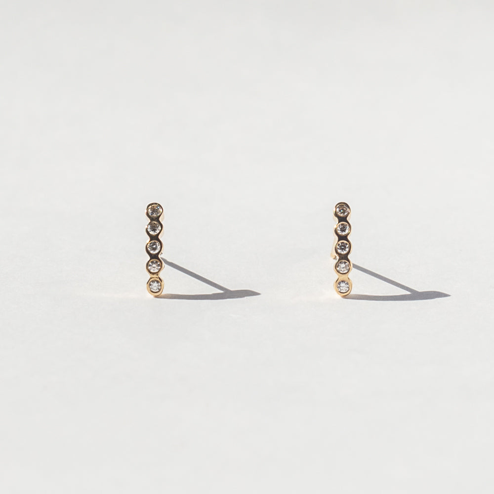 Curved Bezel Diamond Half Hoop Stud Earrings
