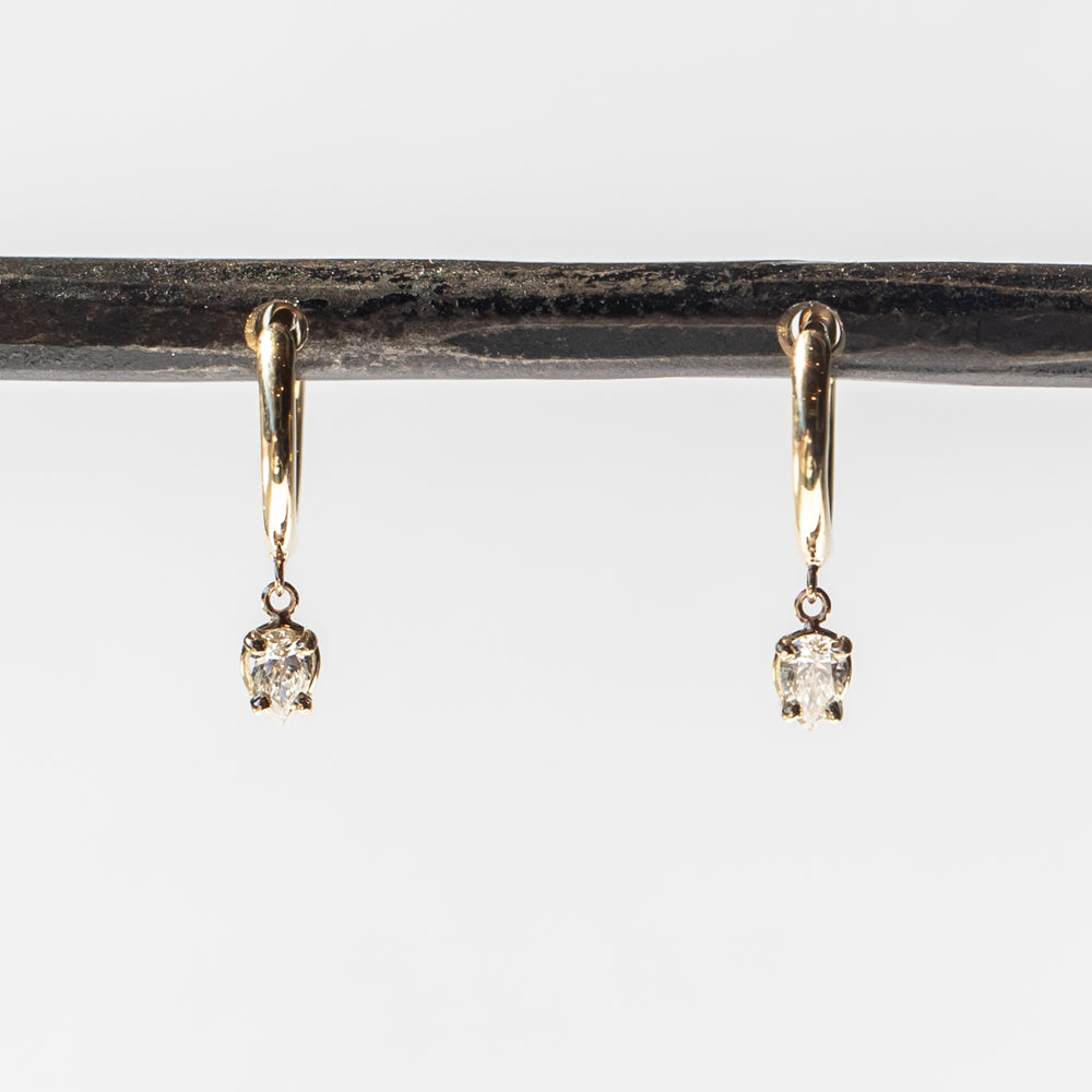Dangling Pear Diamond Small Hinge Huggie Hoop Earrings