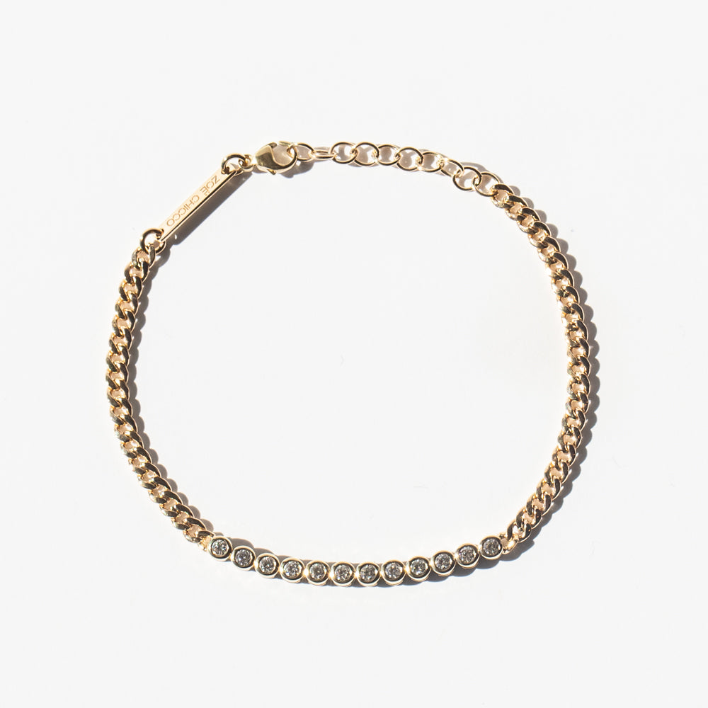Diamond Bezel Tennis Segment Small Curb Chain Bracelet