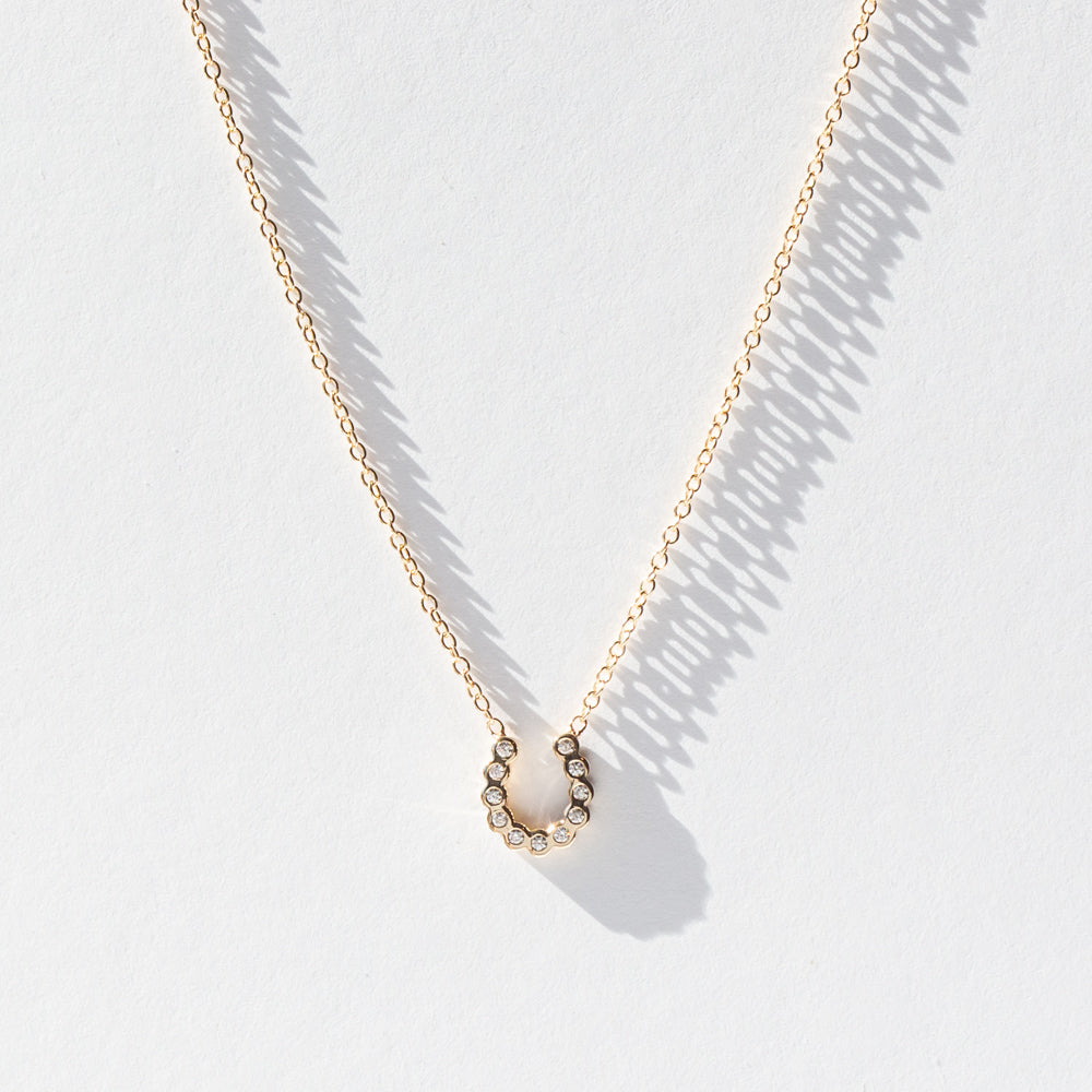 Extra Small Bezel Diamond Horseshoe Necklace