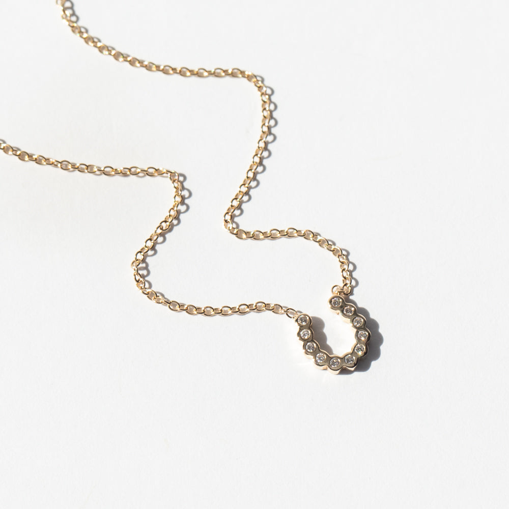 Extra Small Bezel Diamond Horseshoe Necklace