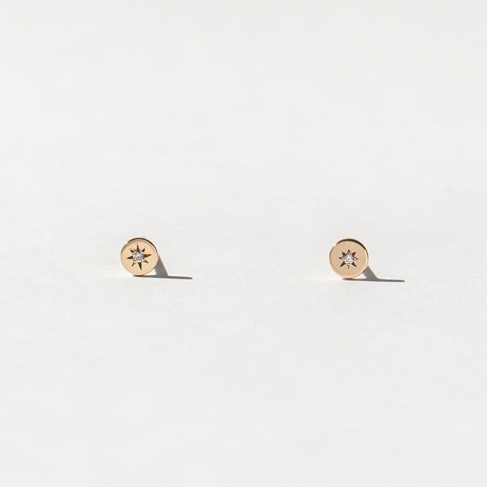 Itty Bitty Circle Stud Earrings with Single Diamond