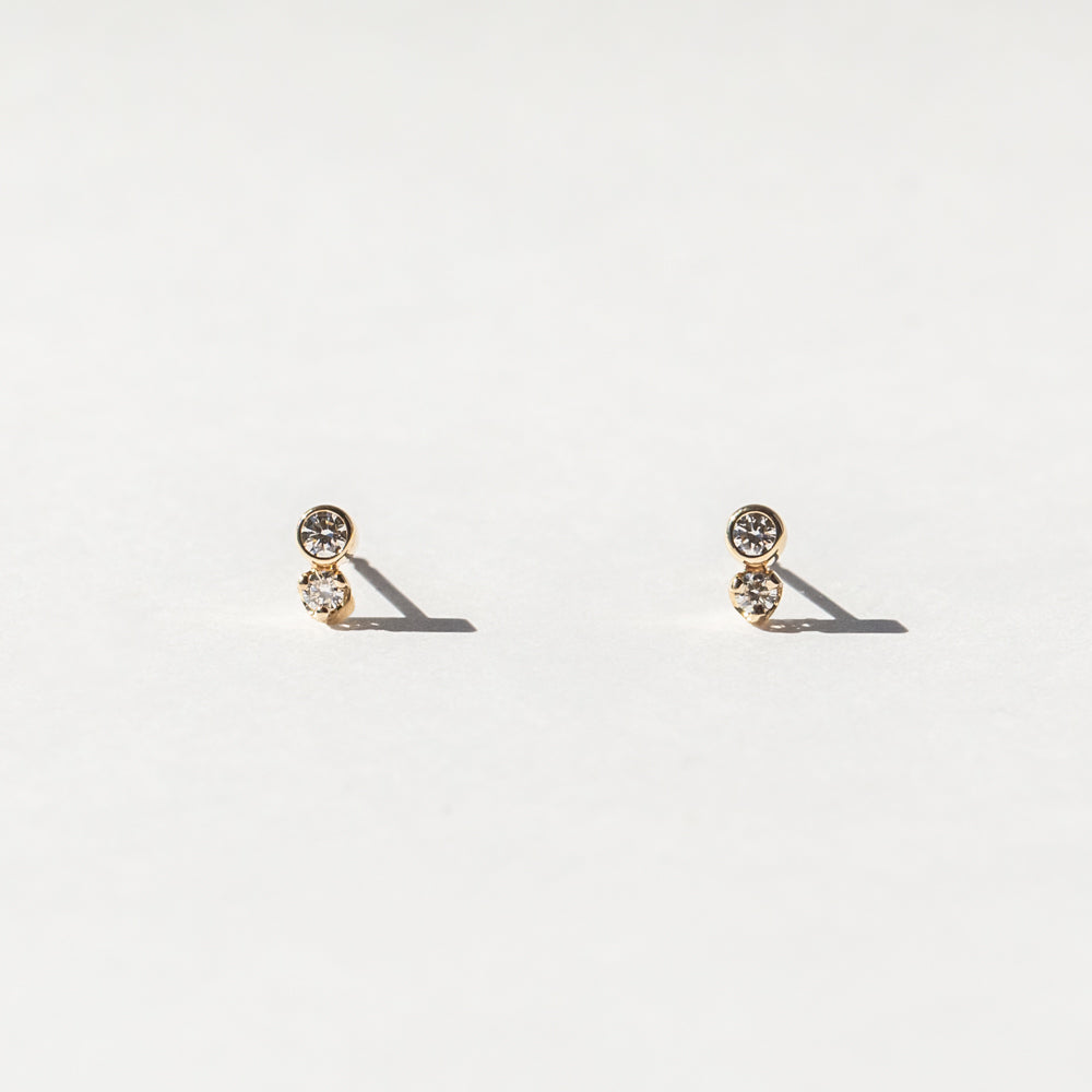 Mixed Bezel and Prong Diamond Stud Earrings