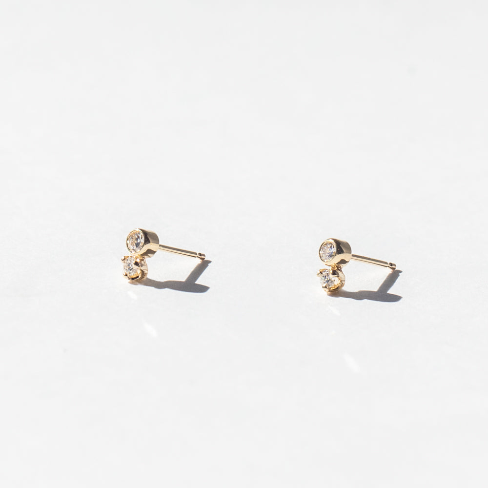 Mixed Bezel and Prong Diamond Stud Earrings