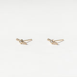 Pave Diamond Bar Stud Earrings with Princess Cut Diamond Center