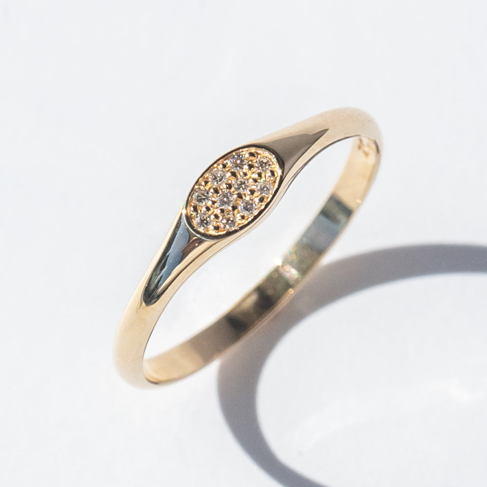 Small Pavé Diamond Oval Signet Ring