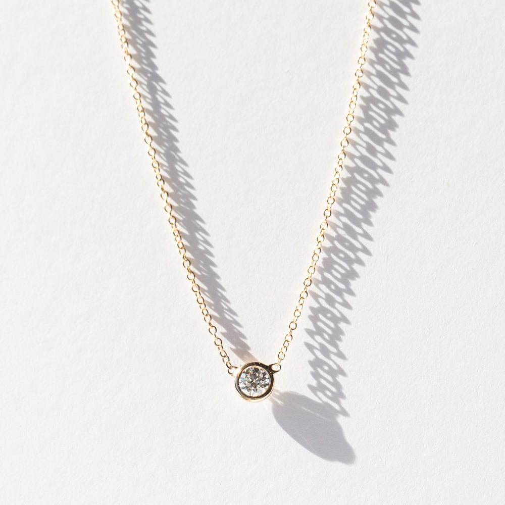 White Diamond Floating Bezel Set Necklace, 3.8mm