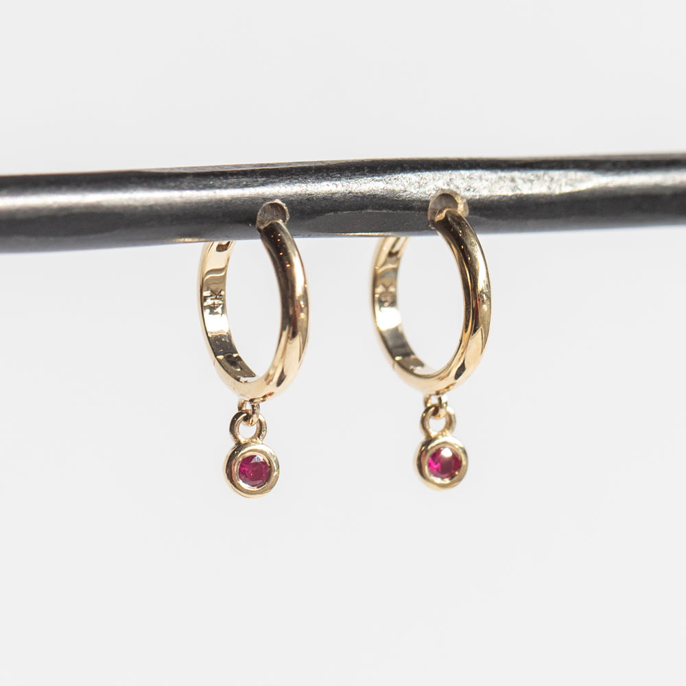 Ruby Raindrop Huggie Earrings