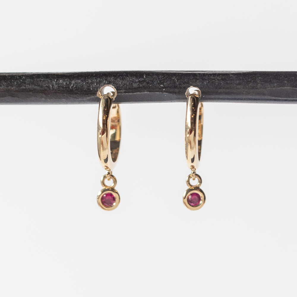 Ruby Raindrop Huggie Earrings