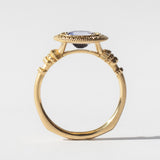 Engraved Bi-Color Oval Sapphire Pedestal Solitaire Ring