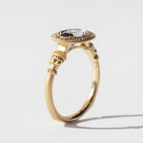 Engraved Bi-Color Oval Sapphire Pedestal Solitaire Ring