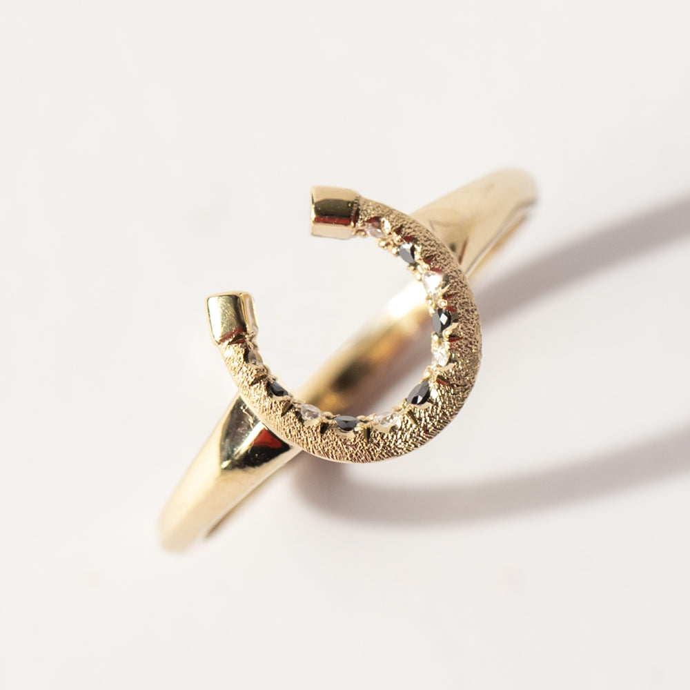Black and White Diamond Little Luck Horseshoe Ring