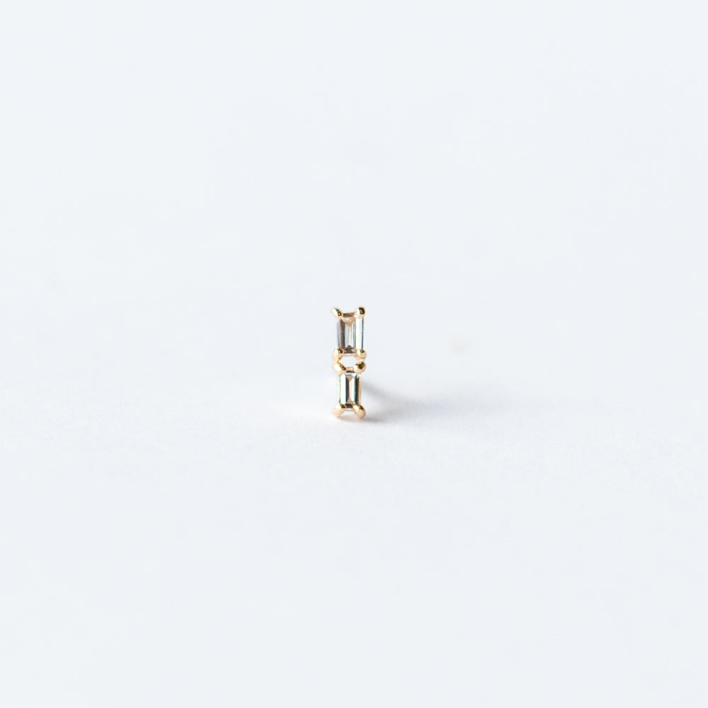 Duo Baguette Cut Diamond Flat Back Stud Earring (Single)